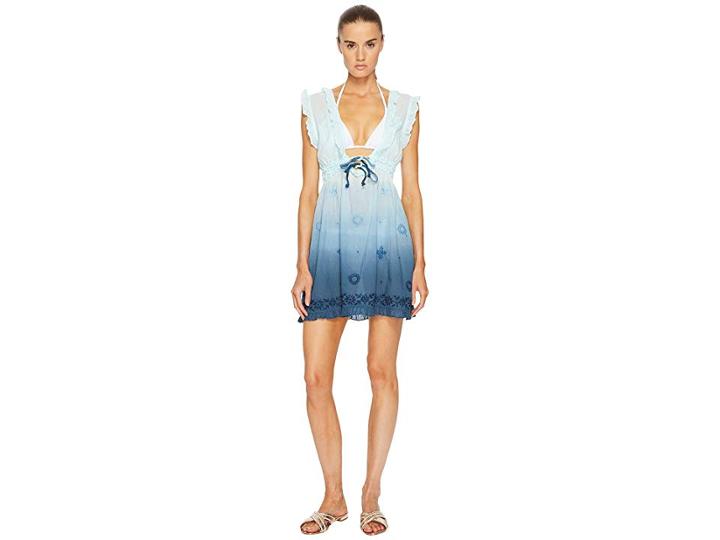 Letarte Ombre Popcorn Sleeve Cover-up (aquamarine Multi) Women's Swimwear