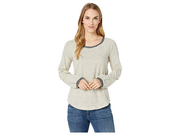 Lucky Brand Balloon Sleeve Stripe Top (white Stripe) Women's Clothing