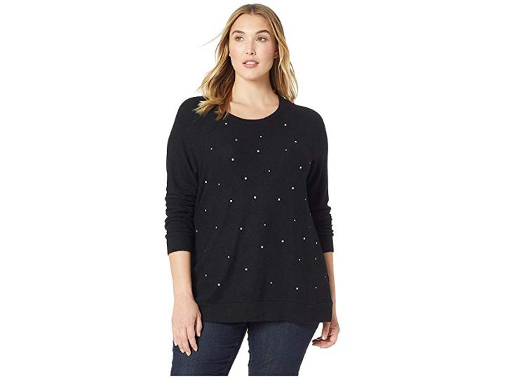 Karen Kane Plus Plus Size Pearl Embellished Sweater (black) Women's Sweater