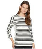 Chaps Lightweight Stripe Cotton Jersey 3/4 Knit (heritage Cream Multi) Women's Clothing