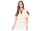 Ivanka Trump Georgette Cold Shoulder Contrast Piping With Tie Sleeve (blush/navy) Women's Clothing