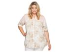 Calvin Klein Plus Plus Size Printed Roll Sleeve Blouse (nectar/latte Ombre) Women's Long Sleeve Pullover