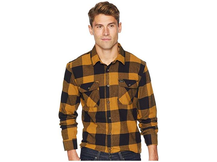 Brixton Bowery Lightweight Long Sleeve Flannel (black/bronze) Men's Clothing