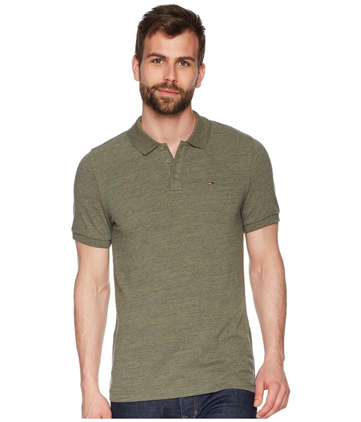 Tommy Jeans Polo Shirt Melange With Short Sleeves (deep Lichen) Men's Short Sleeve Pullover