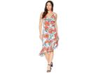Maggy London Sketch Poppy Printed Jersey Side Ruched Dress (aqua/bright Orange) Women's Dress