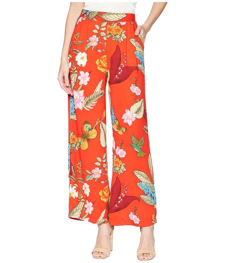 Romeo & Juliet Couture Floral Printed Wide Pants (poppy Floral) Women's Casual Pants