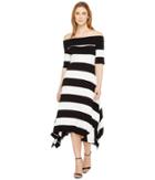 Vince Camuto Off Shoulder Cuban Stripe Sharkbite Dress (ultra White) Women's Dress