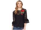 Scully Kathe Lace Top W/ Tank And Rose Applique (black) Women's Clothing