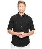 Calvin Klein Fine Seersucker Voile Roll-tab Button Down (black) Men's Long Sleeve Button Up