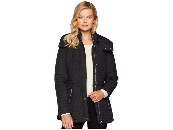 Marc New York By Andrew Marc Rosedelle Honeycomb Mini Quilted Car Coat W/ Detach. Hood (black) Women's Coat
