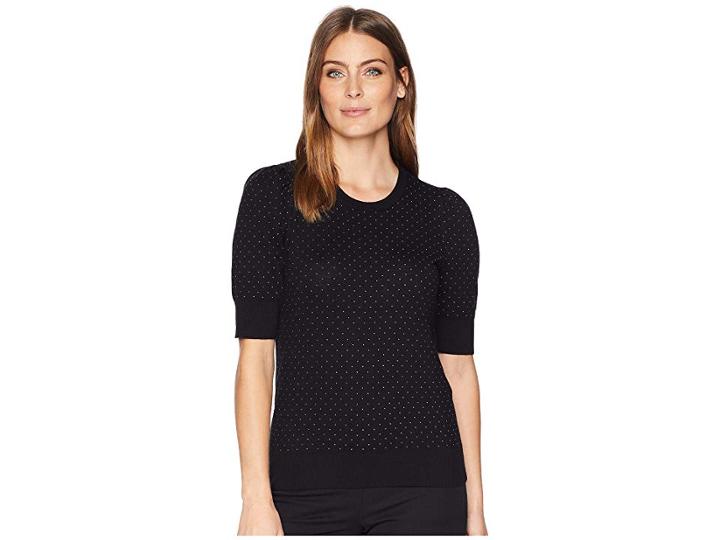 Cece Short Sleeve Puffed Sleeve Jacquard Sweater (rich Black) Women's Sweater
