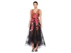 Marchesa Notte Sleeveless V-neck Hi-lo Gown W/ 3d Degrade Flowers (black) Women's Dress