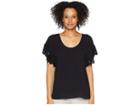 Michael Michael Kors Scallop Edge Short Sleeve Top (black/silver) Women's Clothing