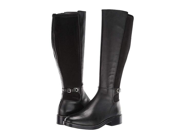Cole Haan Parker Grand Flat Stretch Boot (black Leather/black Stretch Suede) Women's Boots