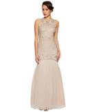 Adrianna Papell Beaded Trumpet Gown (silver/nude) Women's Dress