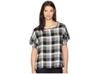 Dylan By True Grit Washed Rayons Buffalo Check Plaid Ruffle Short Sleeve Blouse (black/grey) Women's Blouse