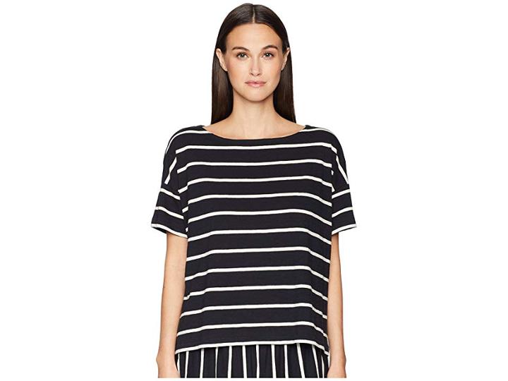 Eileen Fisher Bateau Neck Box-top (black/white) Women's Clothing
