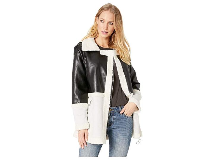 Romeo & Juliet Couture Faux Suede Aviator Jacket (black/grey) Women's Coat