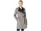 Calvin Klein Fashion Double Faced Wool With Spread Collar Detail And Belt (tin/charcoal) Women's Coat