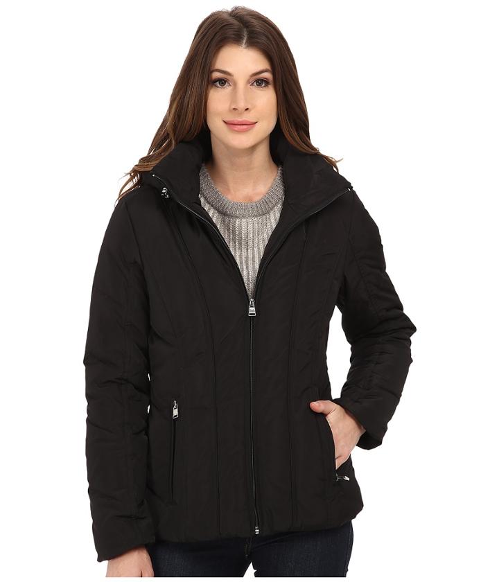 Calvin Klein Short Down Coat W/ Untrimmed Hood (black) Women's Coat