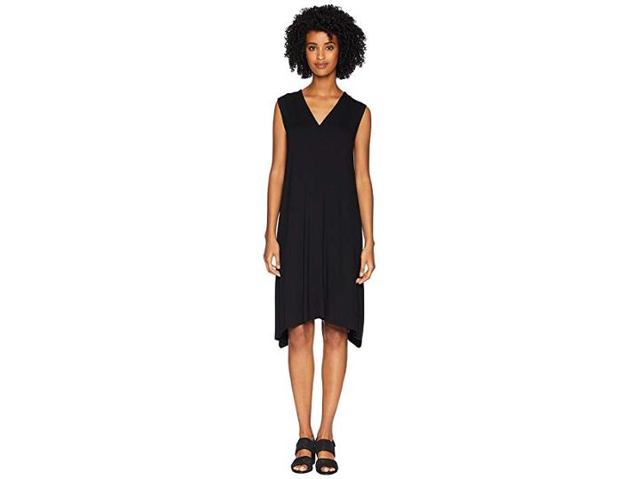 Eileen Fisher Lightweight Viscose Jersey V-neck Dress (black) Women's Dress