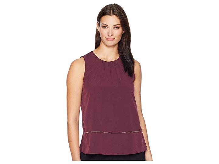 Ellen Tracy Sleeveless Top W/ Hem Panel (bordeaux) Women's Clothing