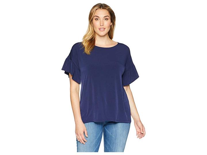 Michael Michael Kors Plus Size Fluter Ruffle Sleeve Top (true Navy) Women's Clothing