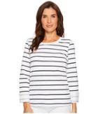 Tribal Stripe French Terry Long Sleeve Top W/ Pocket And Lace-up Back (white) Women's Clothing