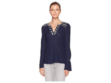 Lucky Brand Drop Needle Embroidered Top (american Navy) Women's Clothing