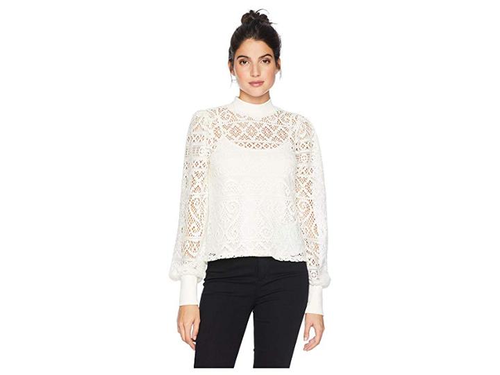 1.state Mock Neck Cropped Lace Top (soft Ecru) Women's Clothing