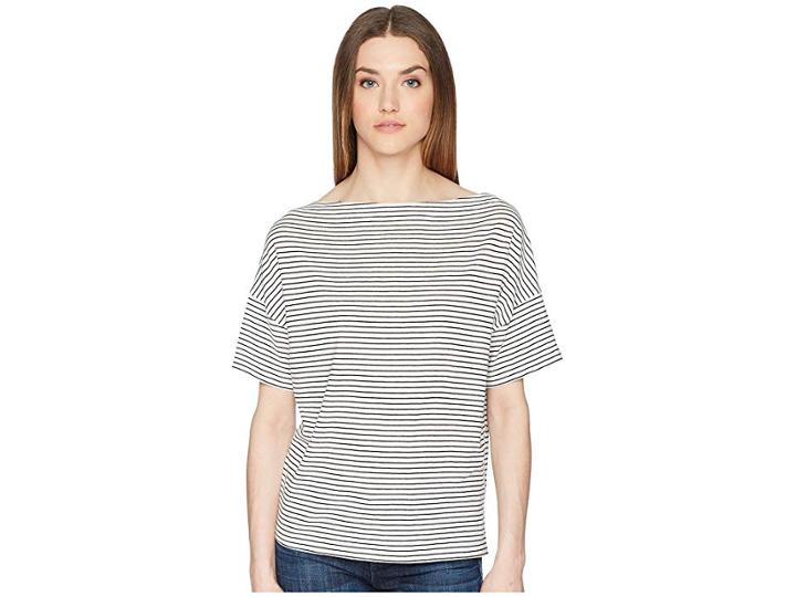 Vince Classic Stripe Boatneck (vanilla/coastal) Women's Short Sleeve Pullover