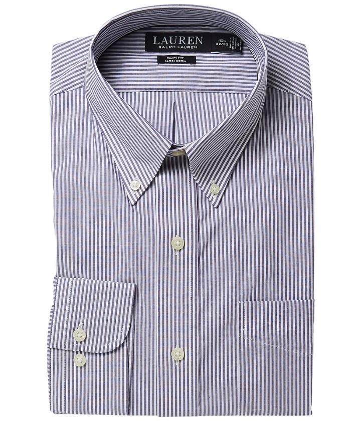 Lauren Ralph Lauren Slim Fit No-iron Cotton Dress Shirt (plum/white 1) Men's Long Sleeve Button Up