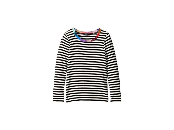 Splendid Littles Contrast Neckband Long Sleeve Tee (big Kids) (black) Girl's T Shirt