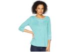 Dylan By True Grit Bowery Burnouts 3/4 Sleeve Button Henley Tee (vintage Turquoise) Women's T Shirt