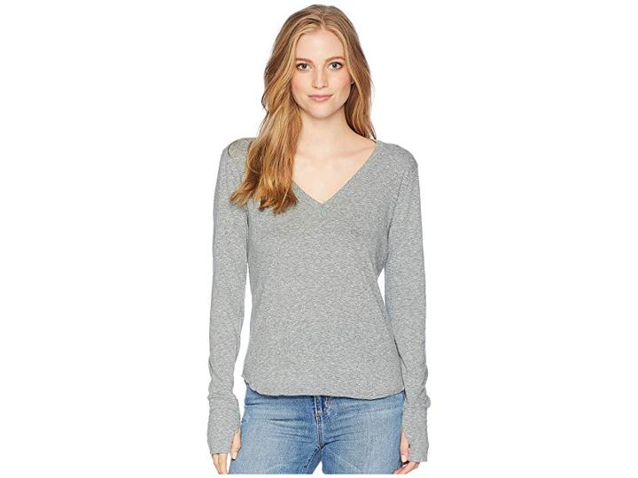 Lna Essential Tri-blend Long Sleeve V-neck (heather Grey) Women's Clothing