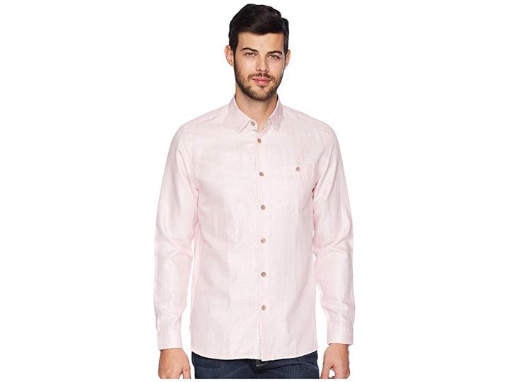 Ted Baker Linlins Long Sleeve Linen Woven Shirt (light Pink) Men's Clothing