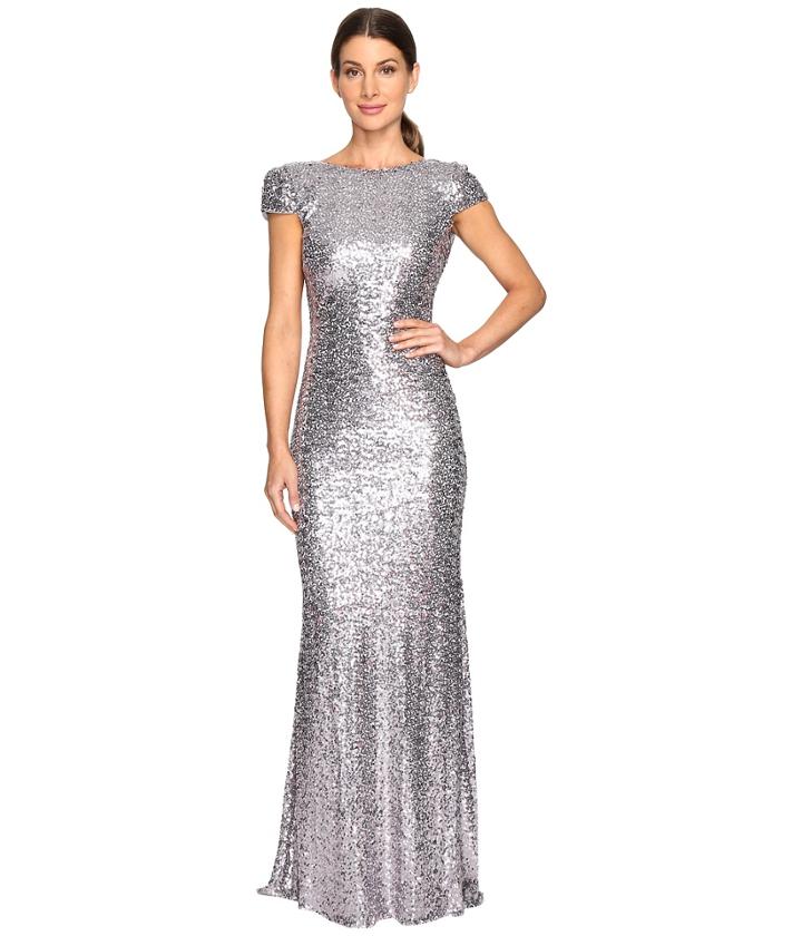 Badgley Mischka Stretch Sequin Cowl Back Gown (wisteria) Women's Dress