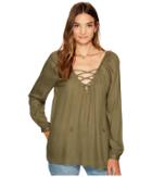 Jack By Bb Dakota Boothe Rayon Crepe Lace-up Top (light Olive) Women's Clothing