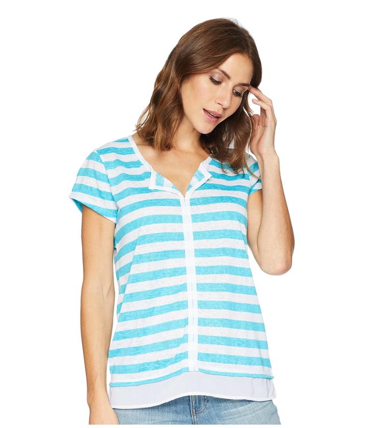 Tribal Slub Jersey Short Sleeve Top With Notch Collar (caribbean) Women's T Shirt