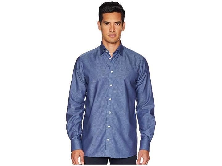 Eton Contemporary Fit Diamond Textured Shirt (navy) Men's Long Sleeve Button Up