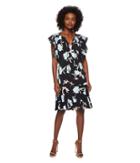 Ellen Tracy Flouncy Sleeve Dress (premiere Fleur-night Sky) Women's Dress