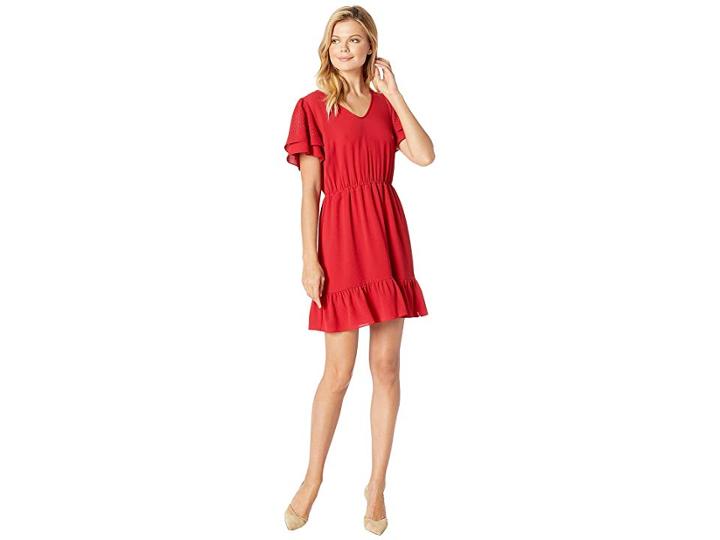 Michael Michael Kors Double Sleeve W/ Heat Stud Dress (red Currant) Women's Dress