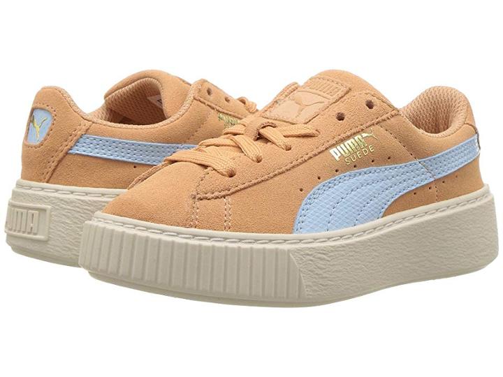 Puma Kids Suede Platform Snk (little Kid/big Kid) (dusty Coral/cerulean/puma Team Gold) Girls Shoes