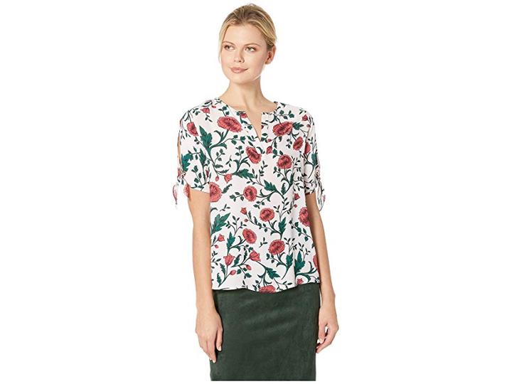 Ivanka Trump Split-neck Grommet Blouse (blush Multi) Women's Blouse