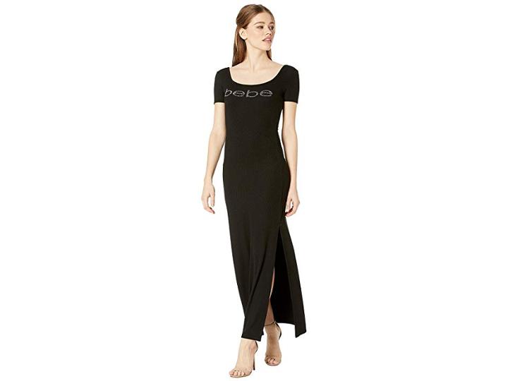 Bebe Maxi Dress W/ Pink Gradient Logo (black) Women's Clothing