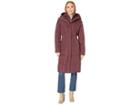 Cole Haan Quilted Down Coat With Bib Elasticated Side Waist Detail And Oversized Hood (merlot) Women's Coat