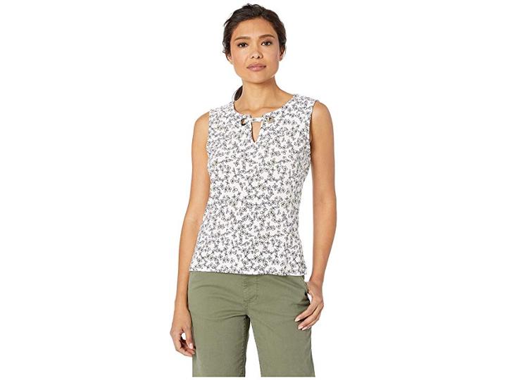 Tommy Hilfiger Floral Print Gromet Neck Knit Top (lavender Multi) Women's Blouse