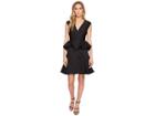 Halston Heritage Cap Sleeve V-neck Dress W/ Peplum (black) Women's Dress