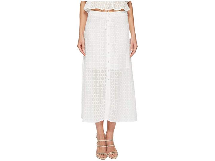 J.o.a. Button Front Flared Midi Skirt (white Eyelet) Women's Skirt