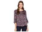 Vince Camuto Gathered Sleeve Boat Neck Paisley Muses Blouse (classic Navy) Women's Blouse